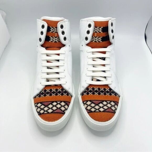 COBRA SOCIETY Mens White Orange Leather Sneaker shoes | Sz: 45 - Picture 3 of 8